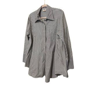 Planet Lauren G Top Size 2 US 10-14 Striped Asymmetric Oversize Button Up Shirt